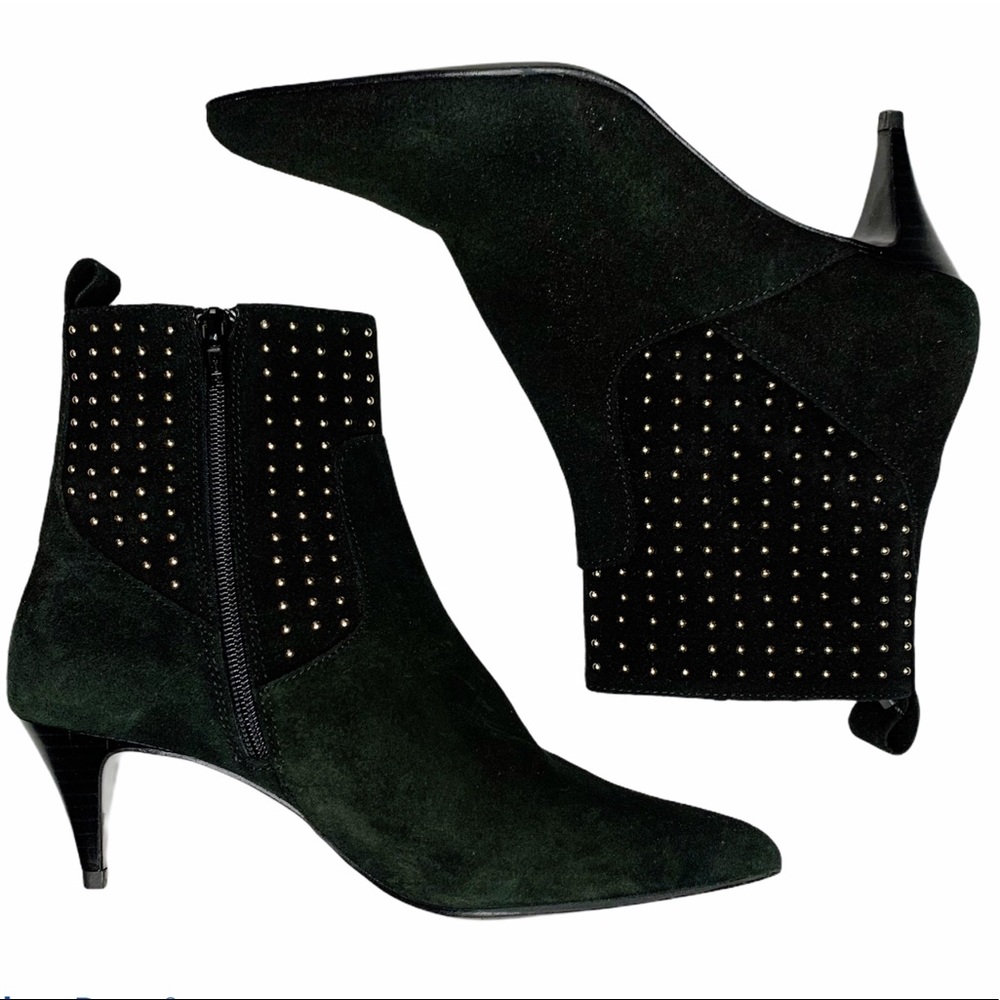 Zara Black Suede Studded Kitten Booties Sz 7